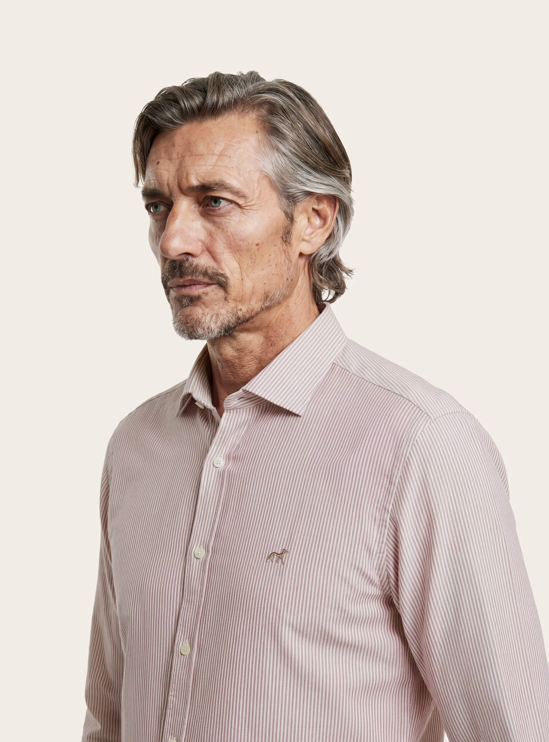 Slim Fit Striped Cotton & Linen Shirt with Open Collar - Image 3