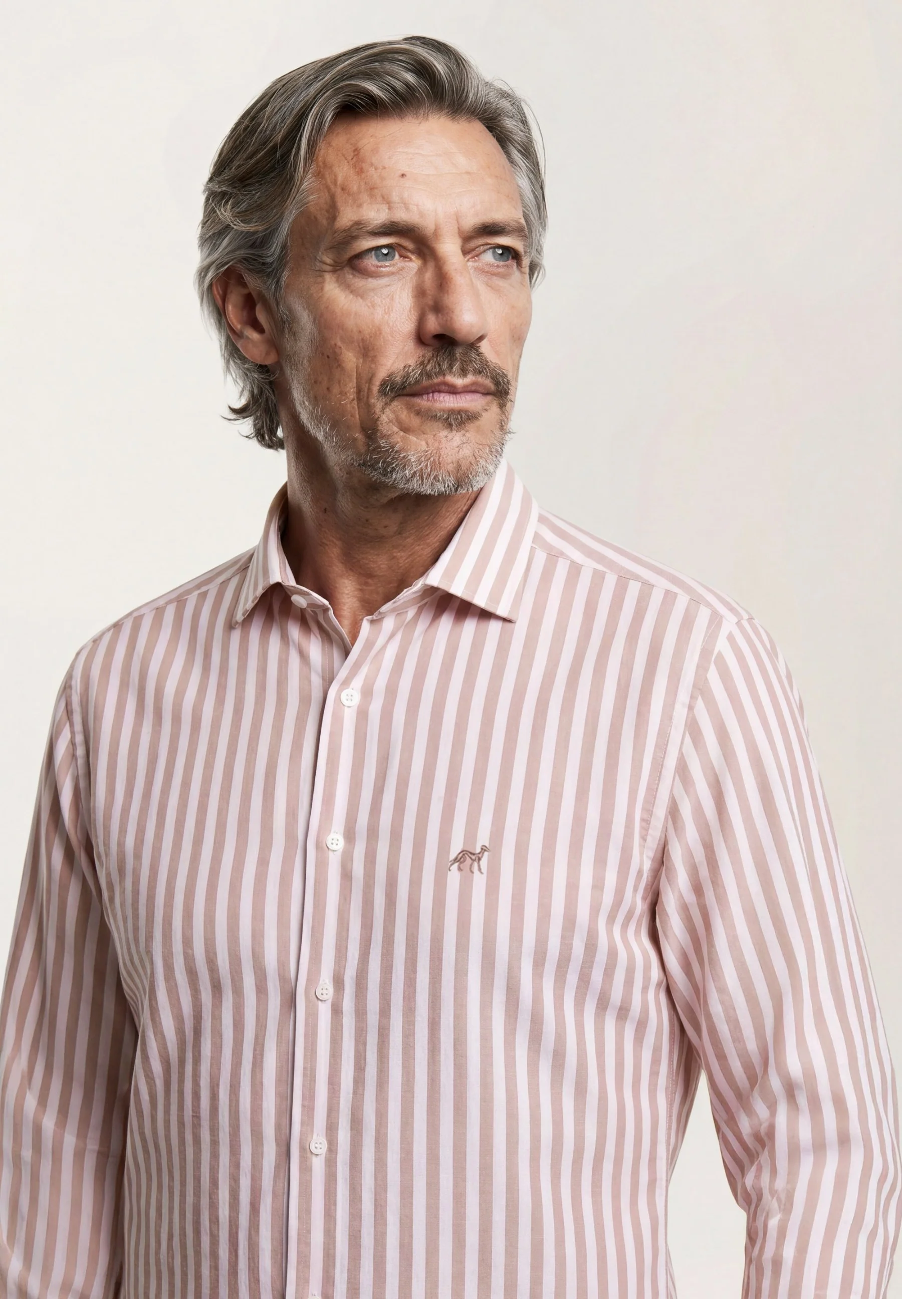 Slim Fit Striped Cotton & Linen Shirt with Open Collar - Image 2