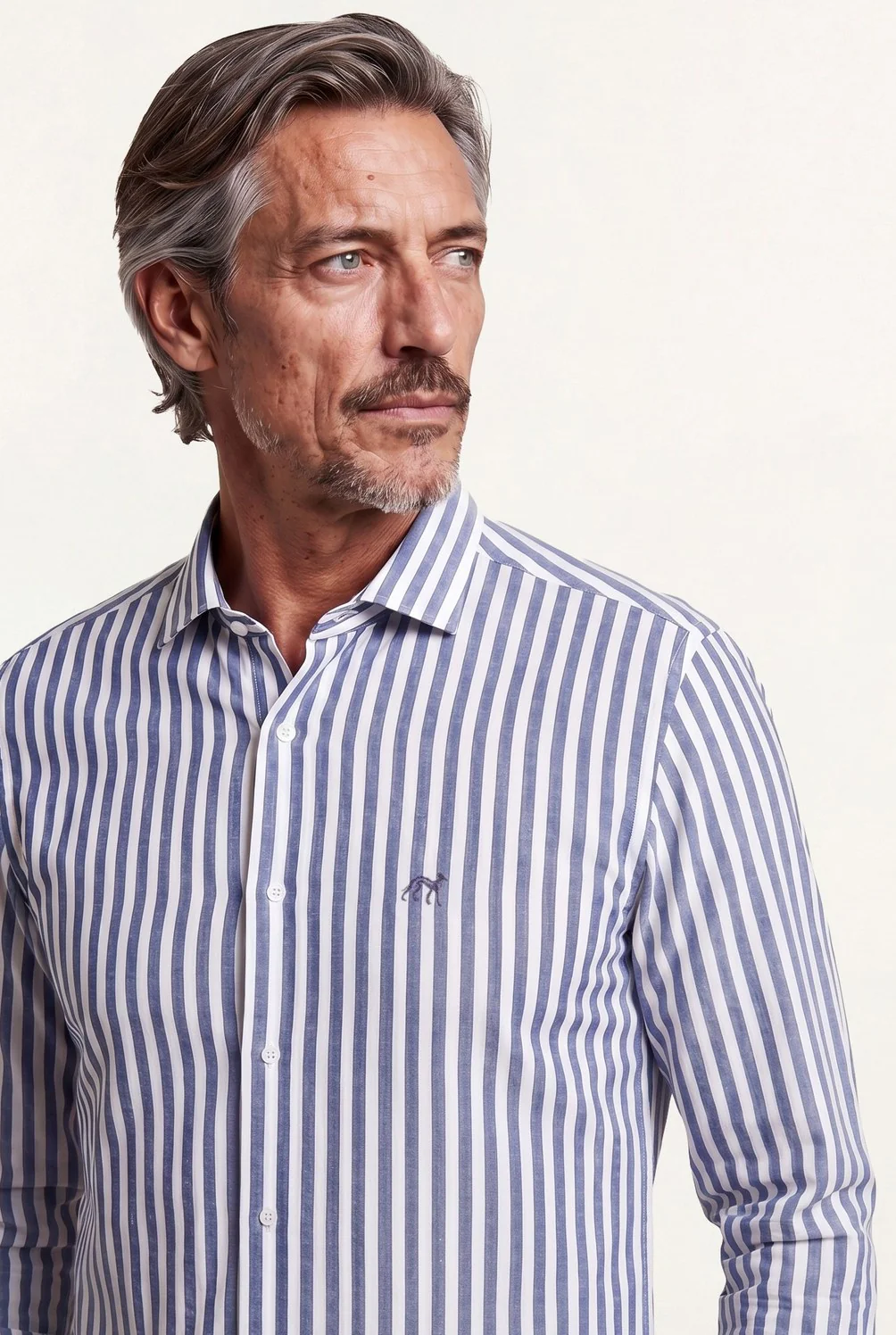 Slim Fit Striped Cotton & Linen Shirt with Open Collar - Image 2