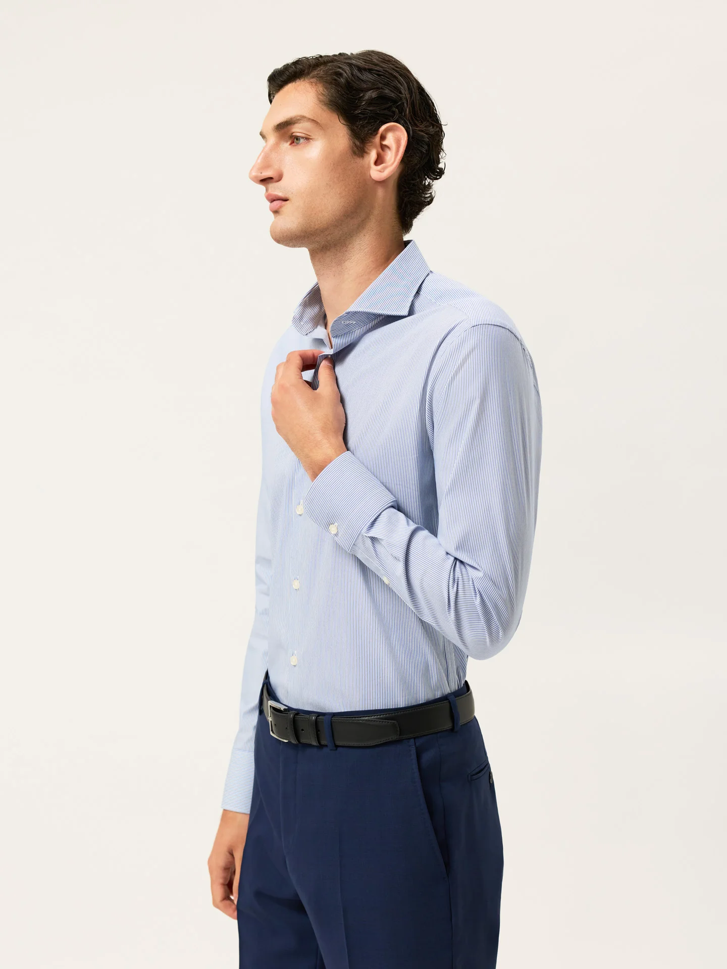 Slim Fit Striped Travel Shirt With Dublin Collar - Image 2