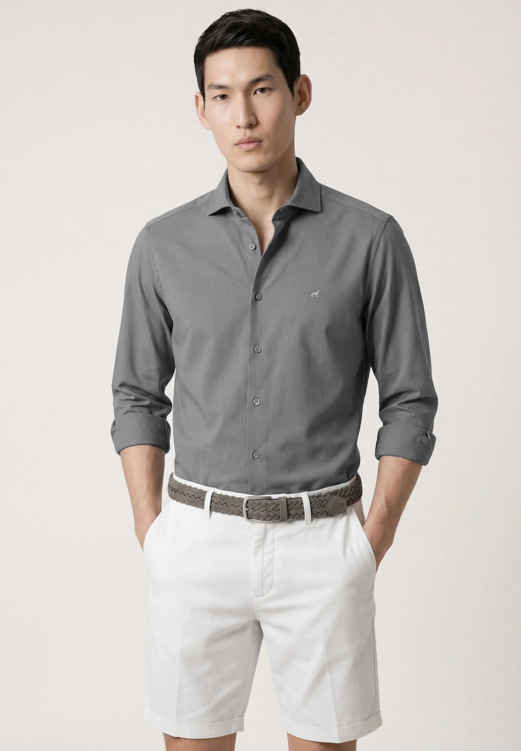 Slim Fit Structured Shirt With Open Collar - Image 9