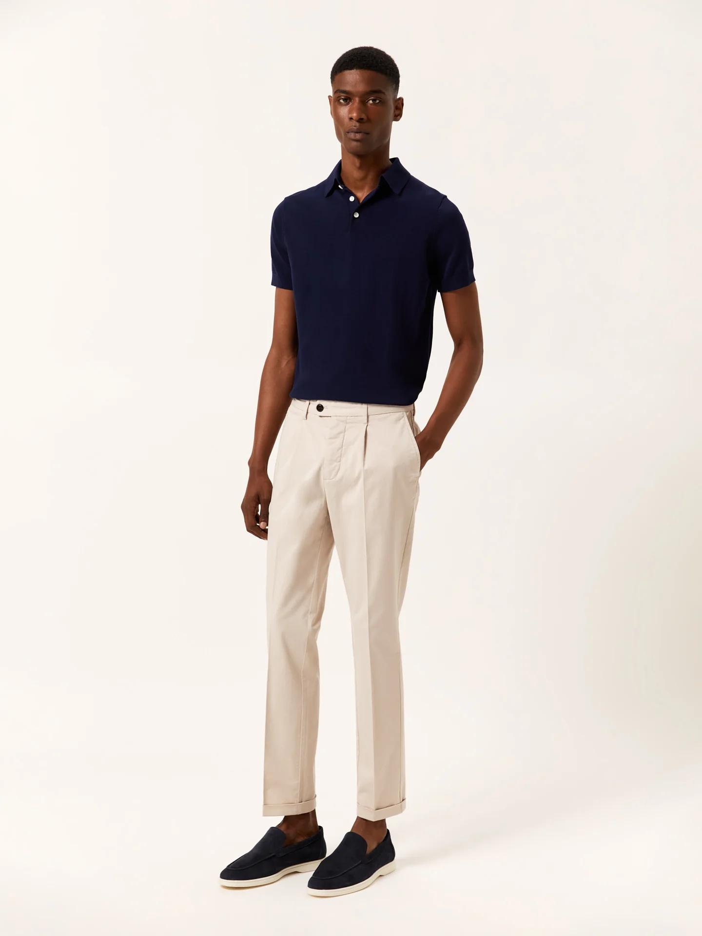 Slim fit Twill Garment Dye Casual Trousers with pleats - Image 5
