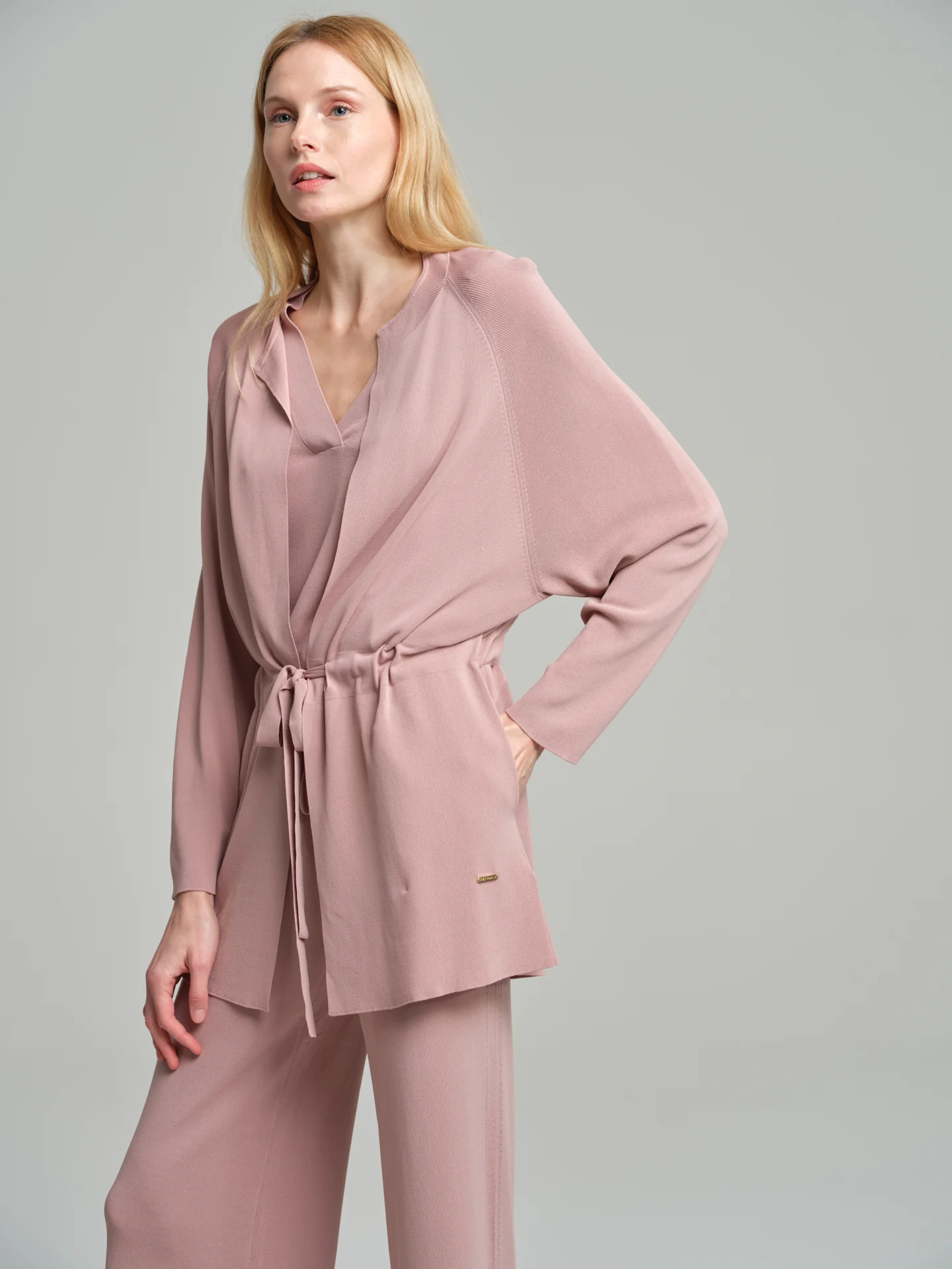 Structured-knit cardigan with tie belt - Image 2