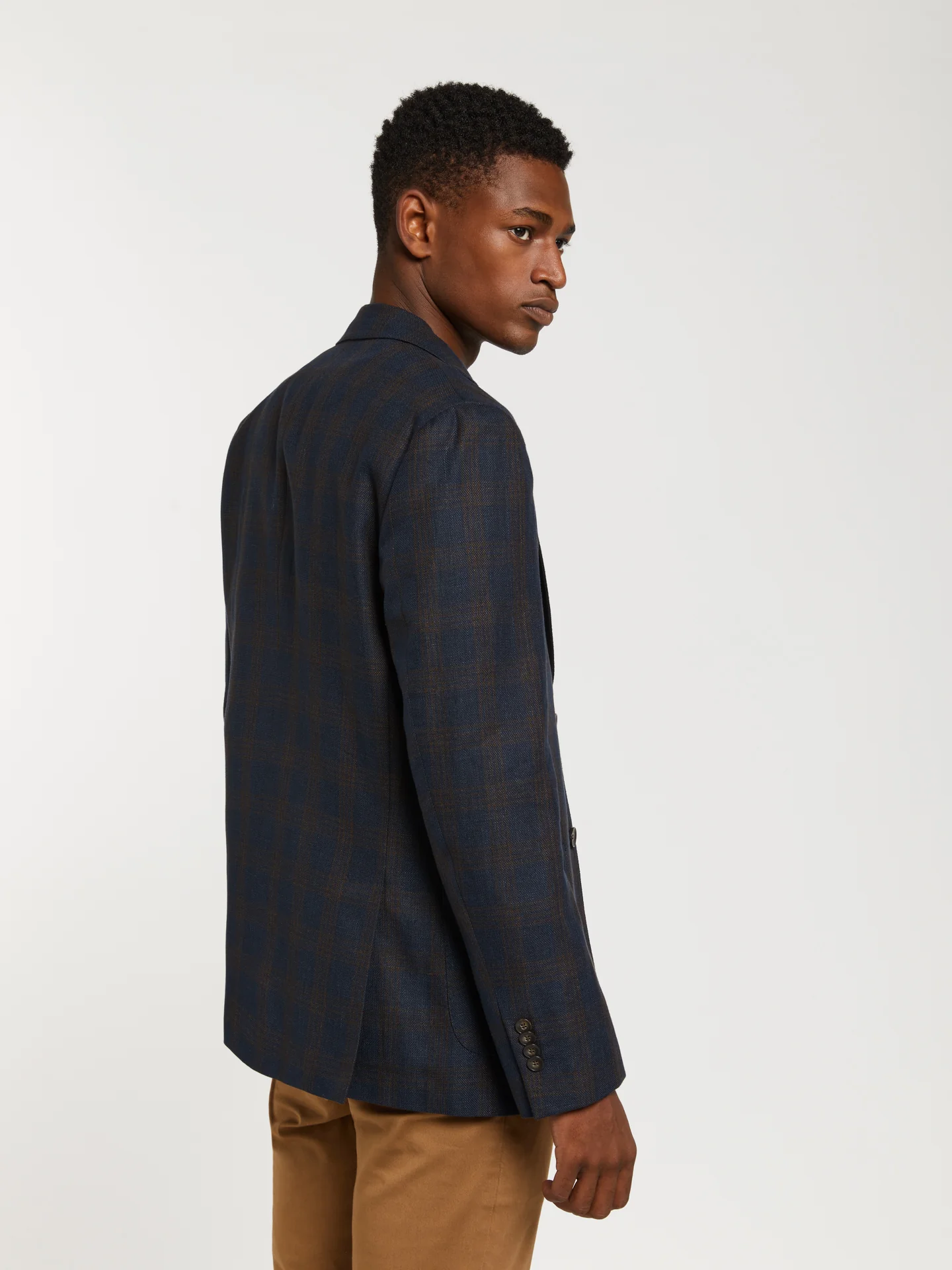 Unstructured windowpane check wool linen blazer - Image 2