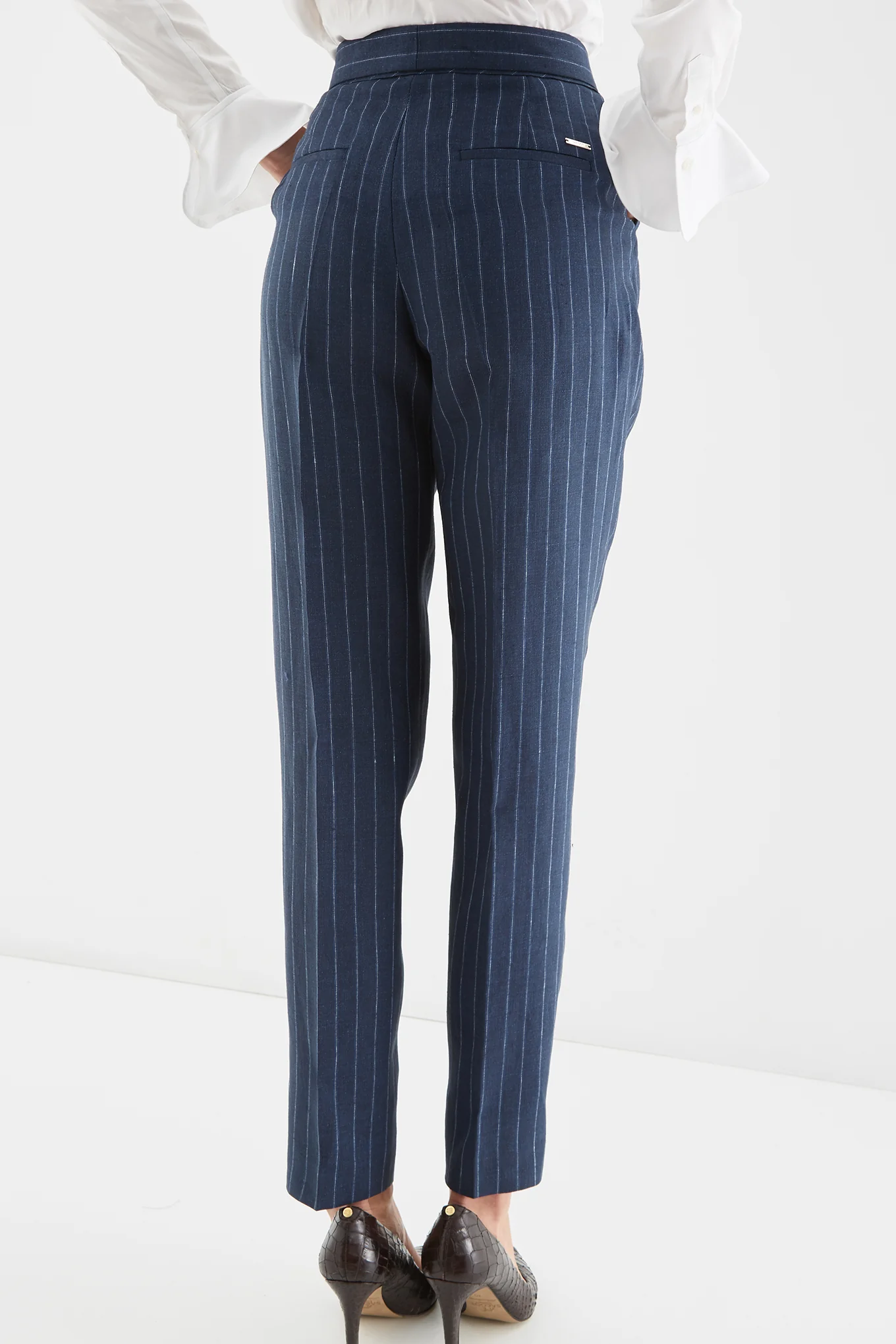 Women's Striped Linen Classic Trousers - Image 3